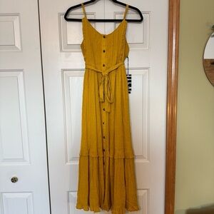 Hyfve Mustard Tiered Swiss Dot Maxi Dress